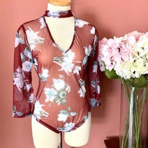 Long Sleeve Sheer Bodysuit Choker